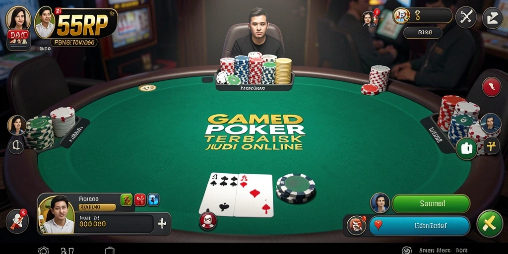 Tangkapan layar permainan Poker yang menampilkan suasana meja poker yang mendebarkan.