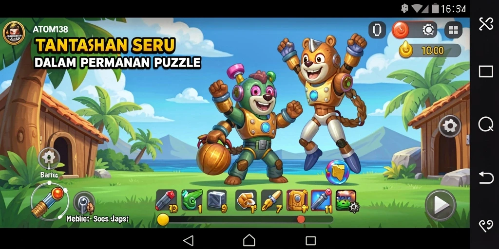 Tampilan gameplay ATOM138 yang penuh warna dan menantang.