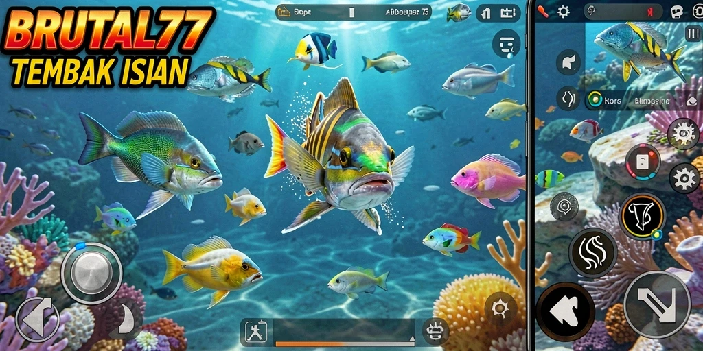 Tampilan gameplay BRUTAL77 yang mendalam dengan aksi Tembak Ikan.