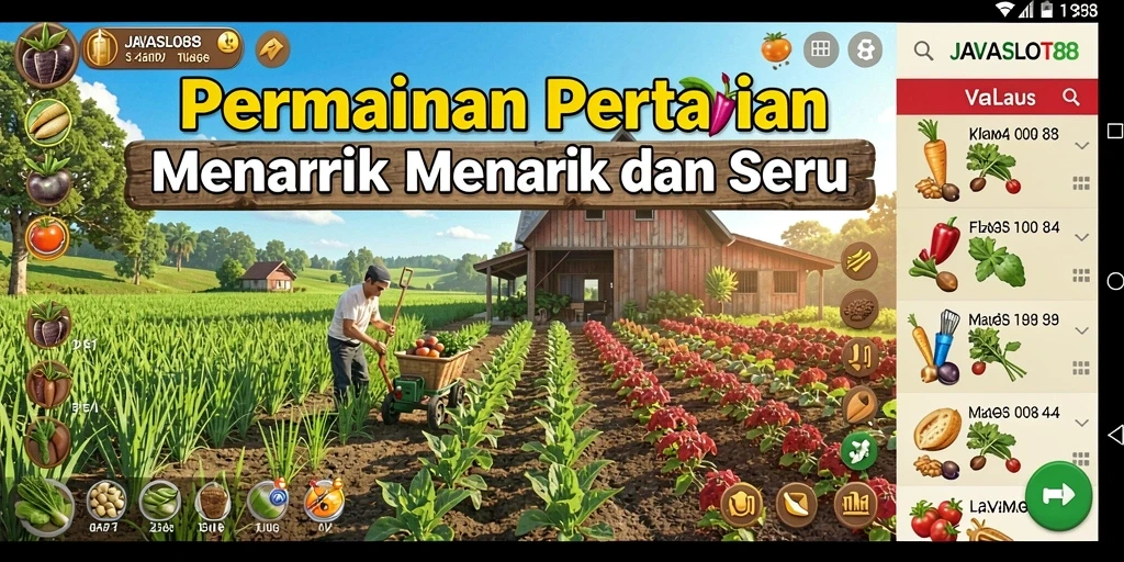 Gameplay <strong>JAVASLOT88</strong> yang menampilkan pertanian yang indah dan interaktif.