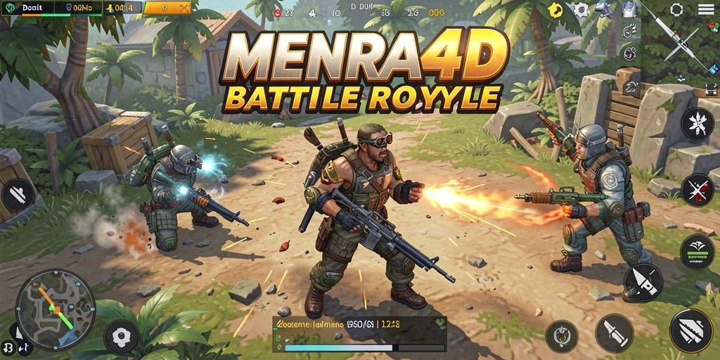Gameplay MENARA4D yang seru dan penuh aksi di arena Battle Royale.