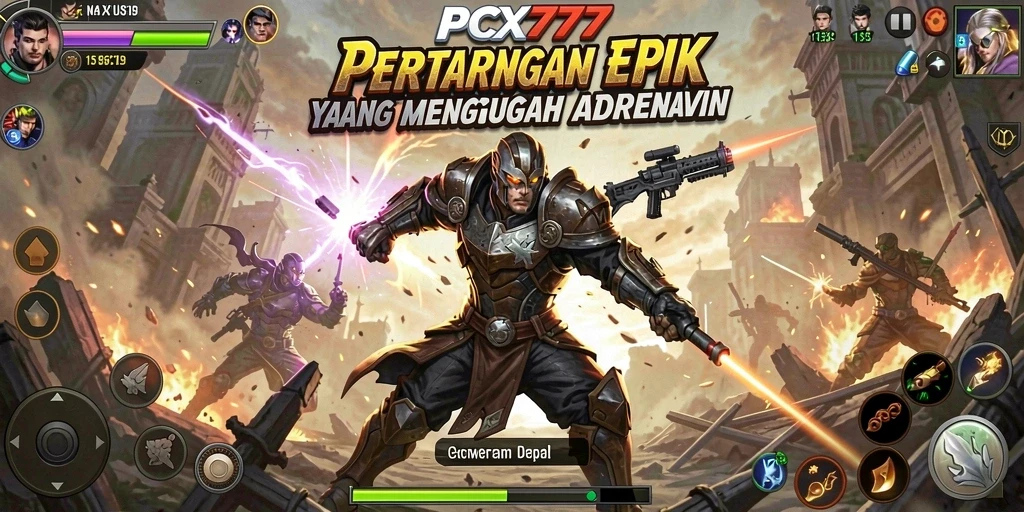 Tangkapan layar gameplay PCX777 yang menunjukkan pertarungan seru.