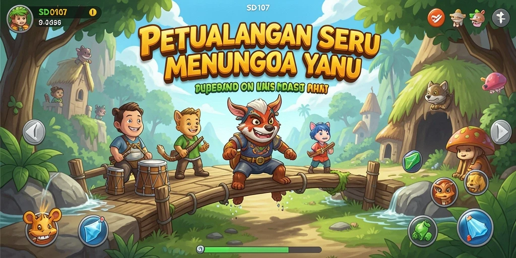 Screenshot menunjukkan pemain menjelajahi dunia petualangan yang menakjubkan.